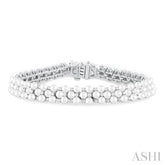 3 MM Interlocked Clover Cultured Pearl and 1 ctw Round Cut Diamond Fashion Bracelet in 14K White Gold